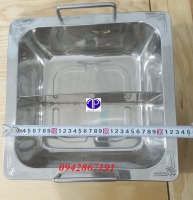 Kích thước nồi lẩu inox vuông hai ngăn